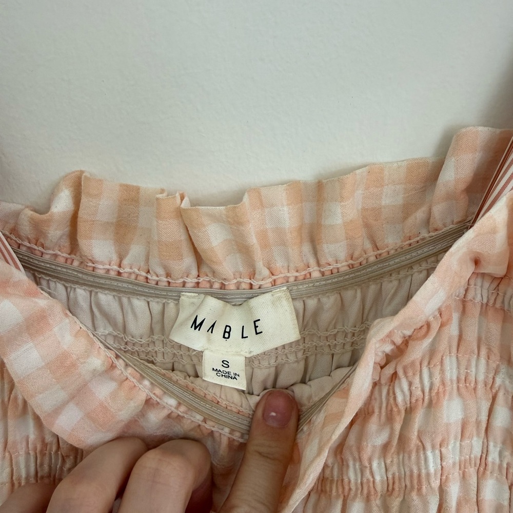 MARBLE Peach Gingham Smocked Dress with pockets - Picture 3 of 9